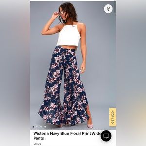Lulu’s Wisteria Navy Blue Floral Print Wide Leg
Pants